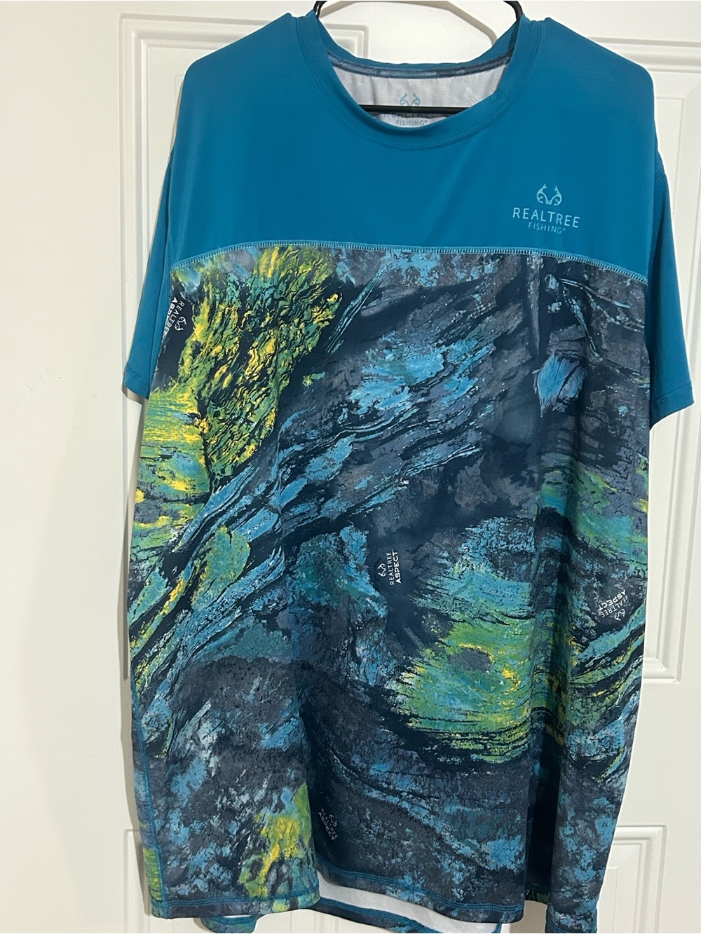 Realtree Teal, Navy & Yellow-Accent Men's Performance Fishing Shirt